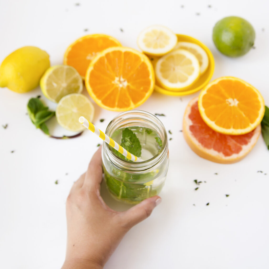 infused water with citrus fruit and mint for fresh and fun alternatives to plain water